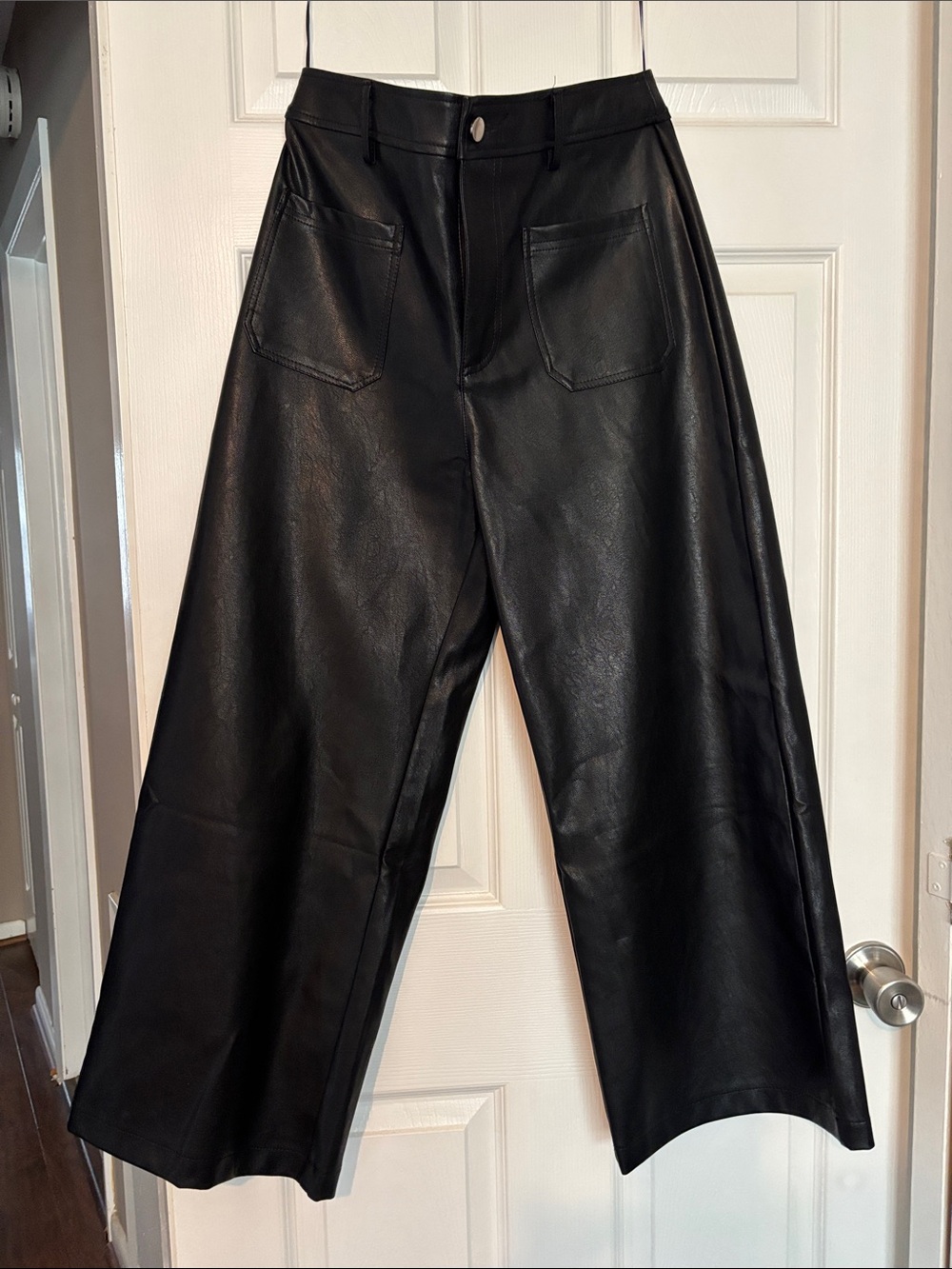 Francesca's Collections Black Wide-Leg Faux Leather Pants